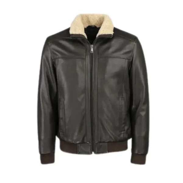 Classic Full Grain Leather Shearling Collar Jacket