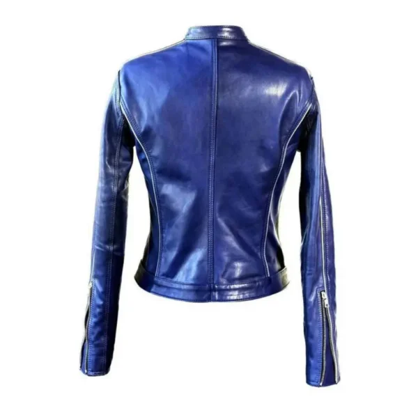 Blue Genuine Racing Leather Jacket For Men - Image 2