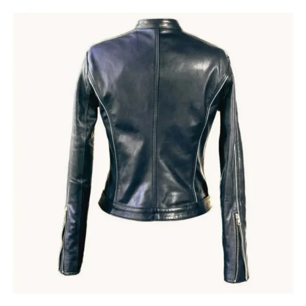 Blue Genuine Racing Leather Jacket For Men - Image 4