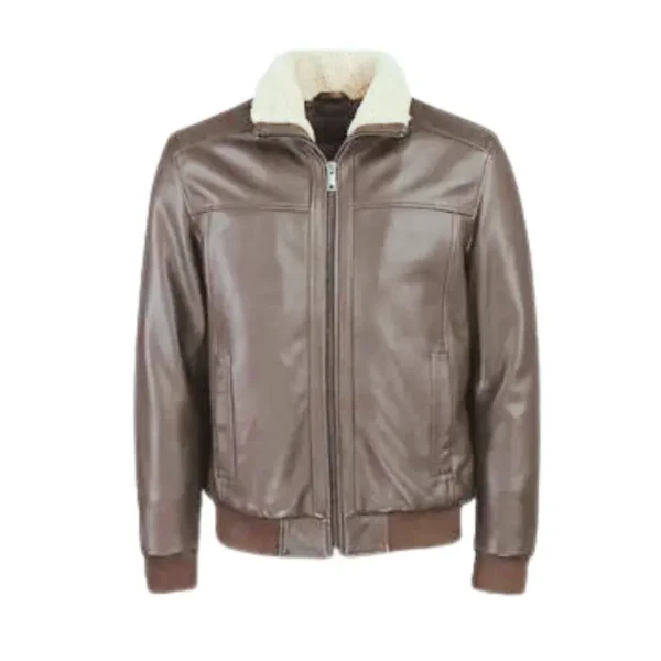 Classic Full Grain Leather Shearling Collar Jacket - Image 4