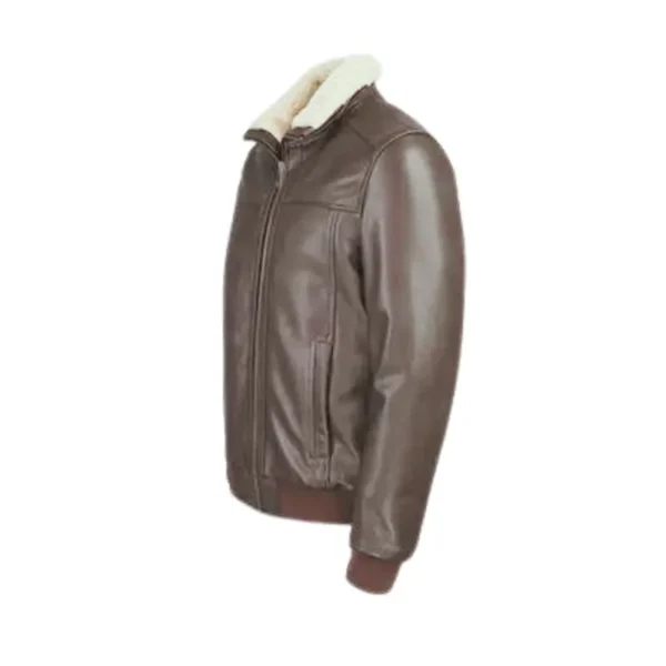 Classic Full Grain Leather Shearling Collar Jacket - Image 5