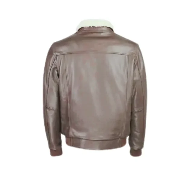 Classic Full Grain Leather Shearling Collar Jacket - Image 6