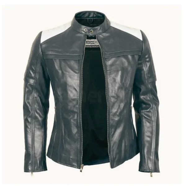 Blue Genuine Racing Leather Jacket For Men - Image 3