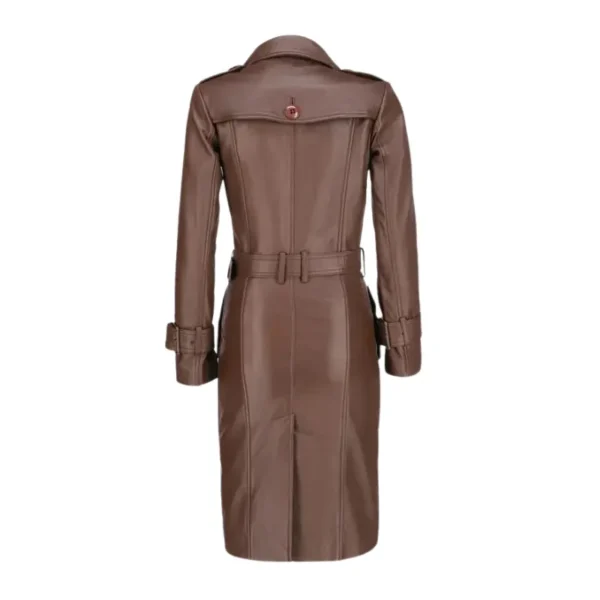 Royson's Leather Trench Women Coat With Invisible Stitching