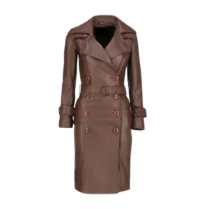 Royson's Leather Trench Women Coat With Invisible Stitching