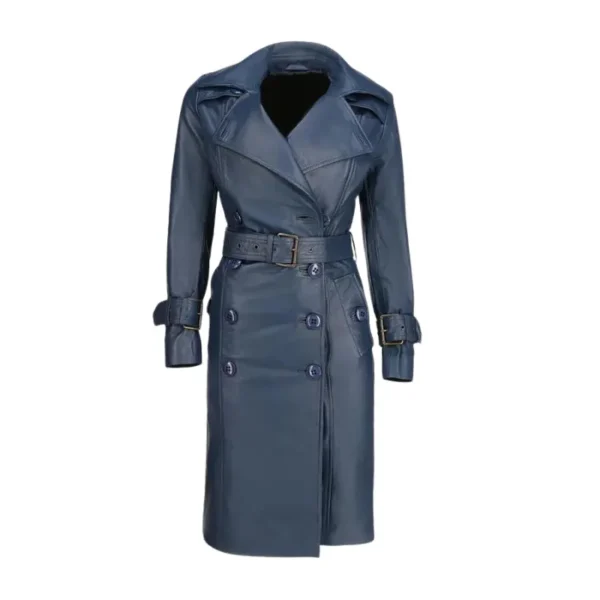 Royson's Leather Trench Women Coat With Invisible Stitching